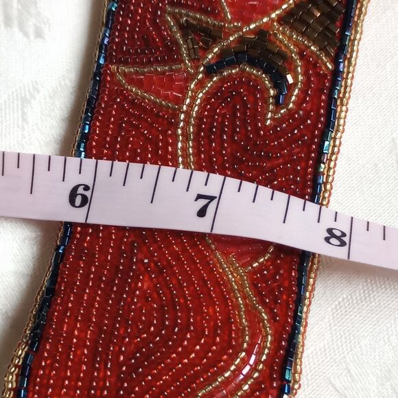Vintage Regale Beaded Belt Red gold flower scroll leaf adjustable  30-33 main image 12